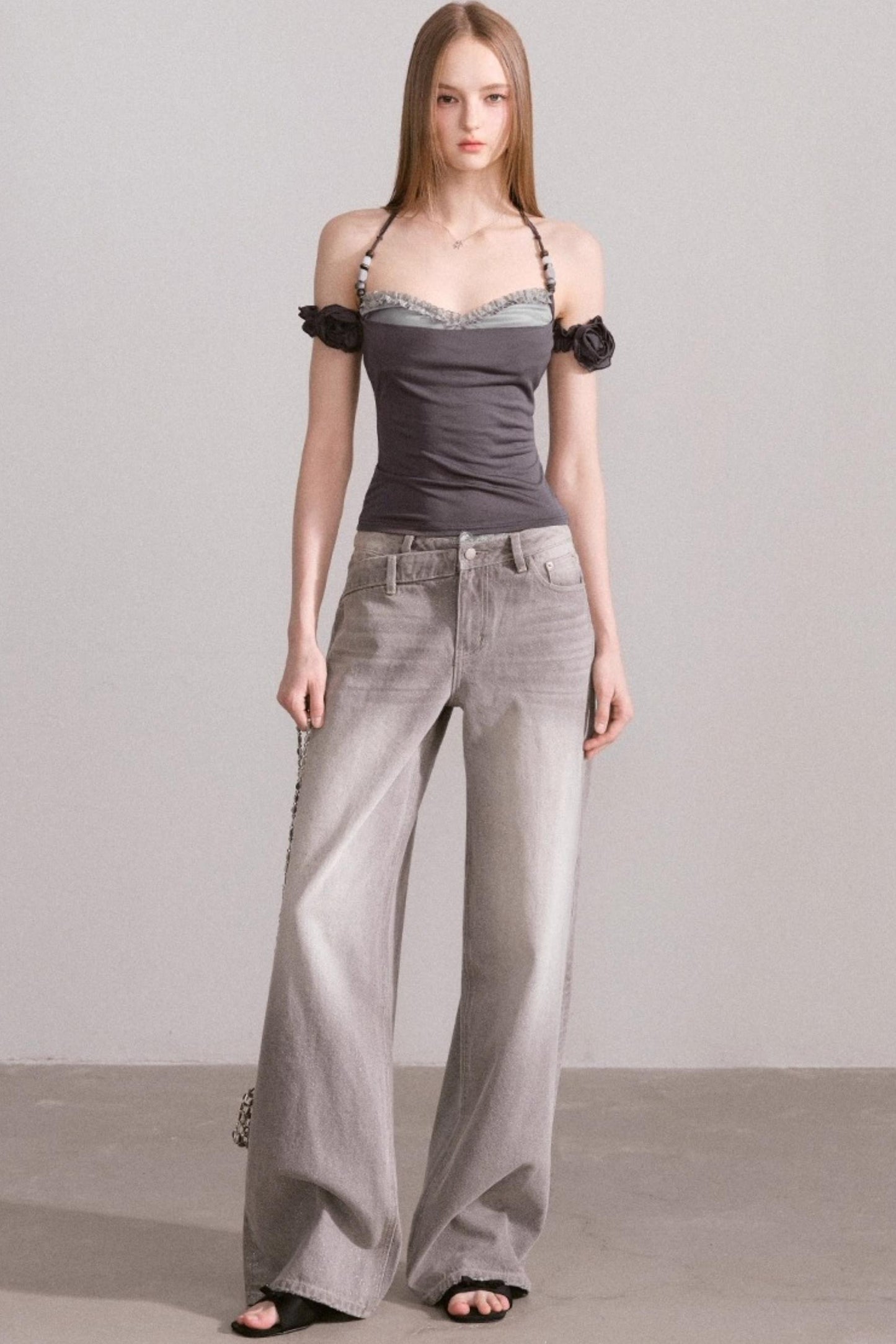 Vintage Lace-Waist Wide-Leg Jeans