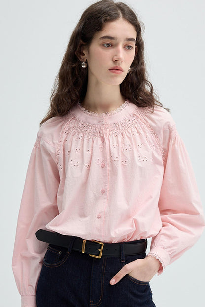 French Vintage Embroidered Cotton Shirt