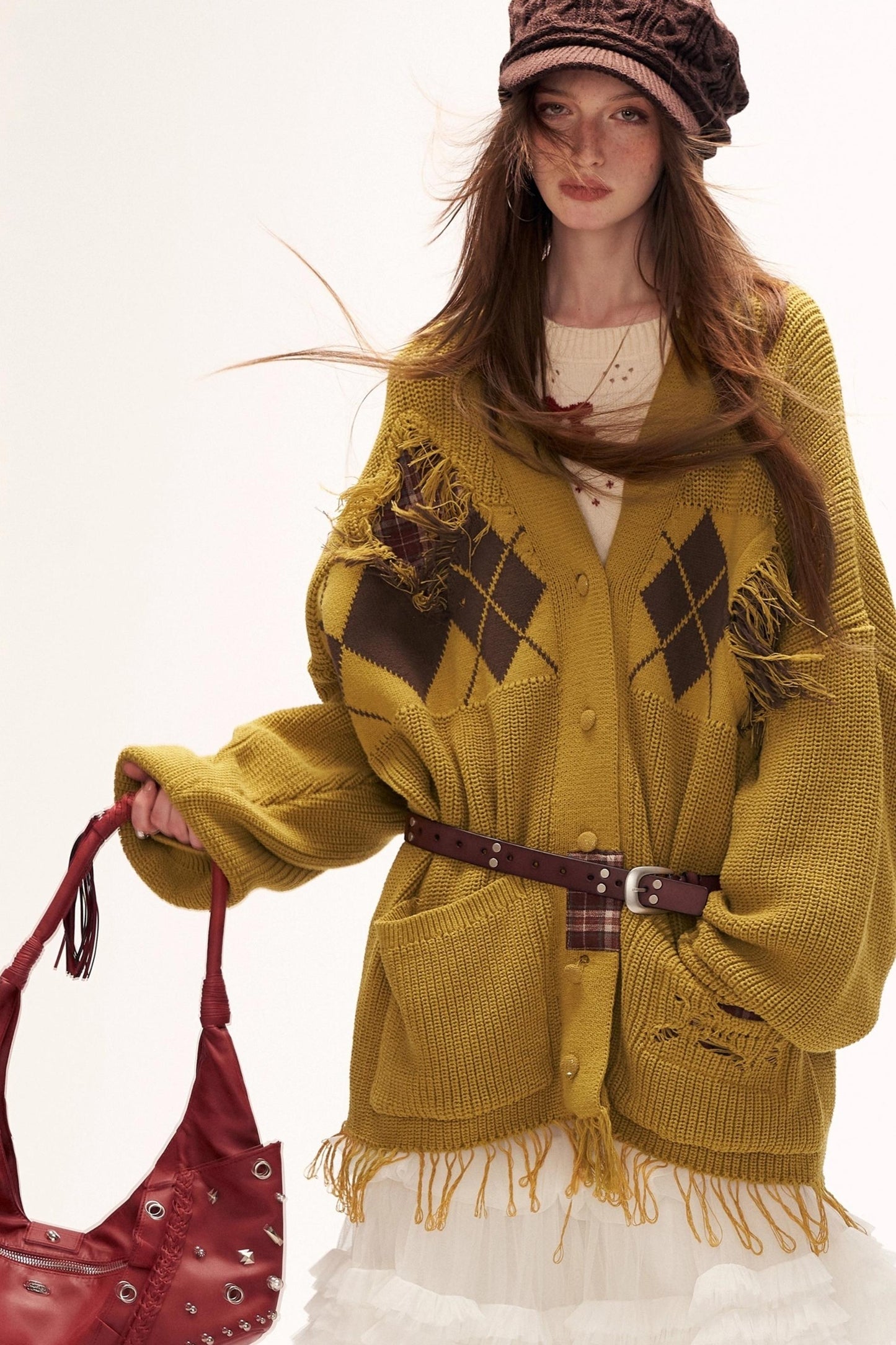 Patchwork Tassel Knit Sweater Jacket