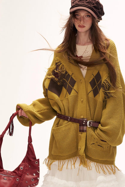 Patchwork Tassel Knit Sweater Jacket