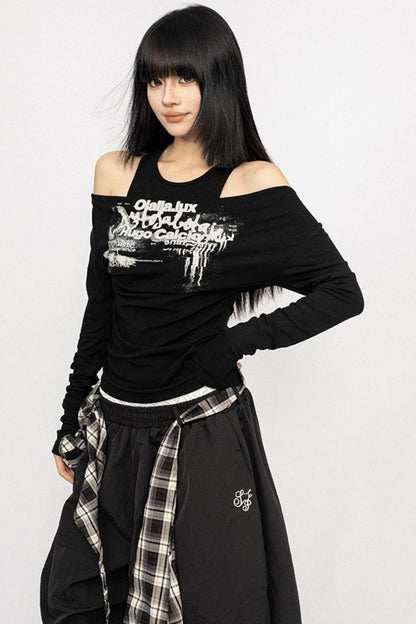 Swing Collar Design Slim T-Shirt