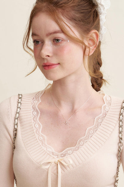 Peach Lace Sweater Tops