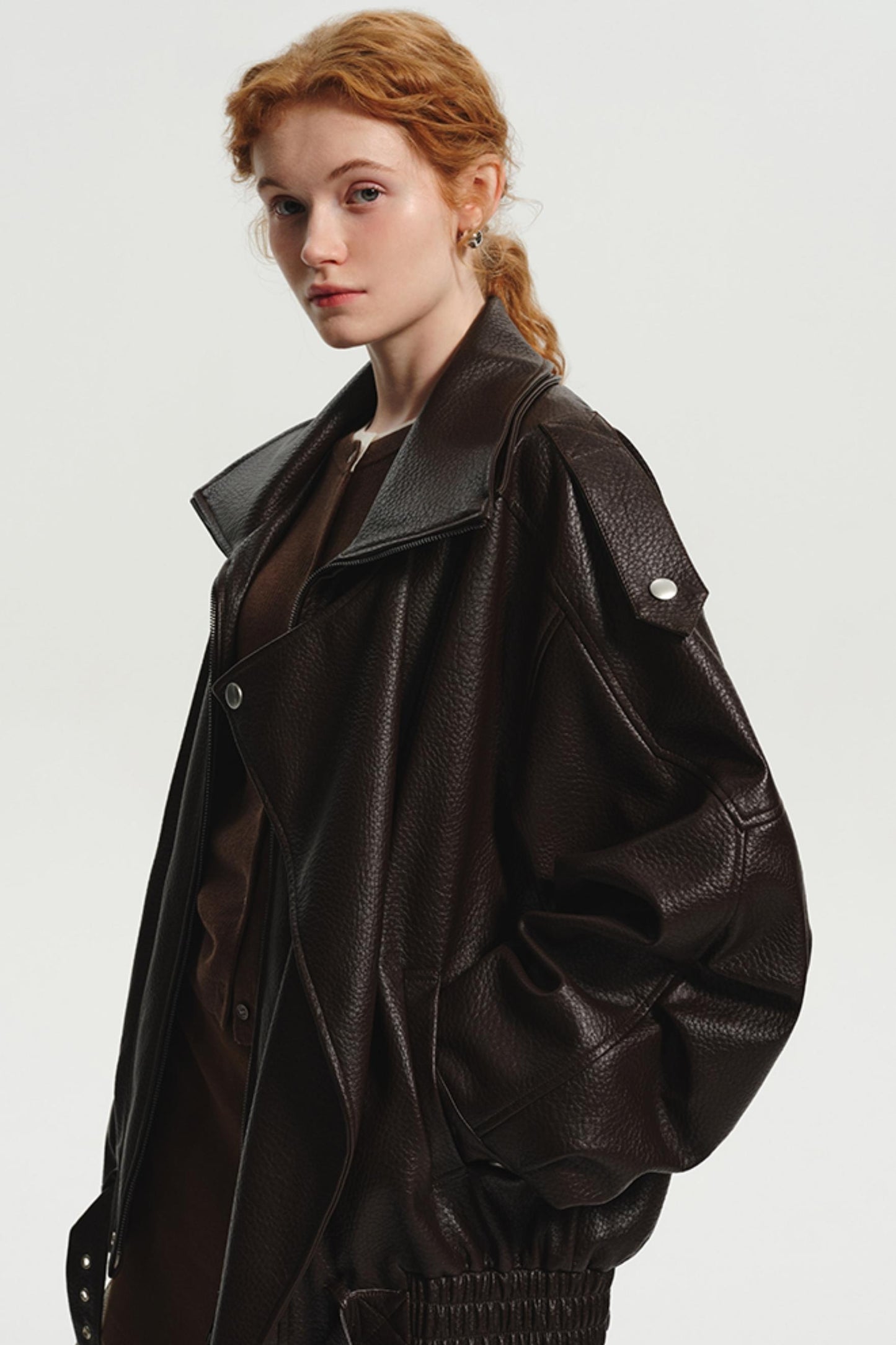 Brown Pebbled Leather Biker Jacket