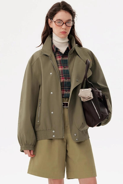 Functional Style Stand Collar Short Jacket