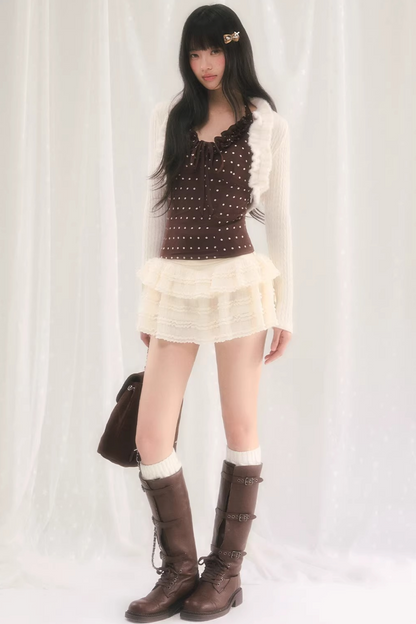 V-Neck Ruffled Polka Dot Top