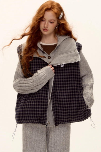 Reversible Plaid Lace Vest