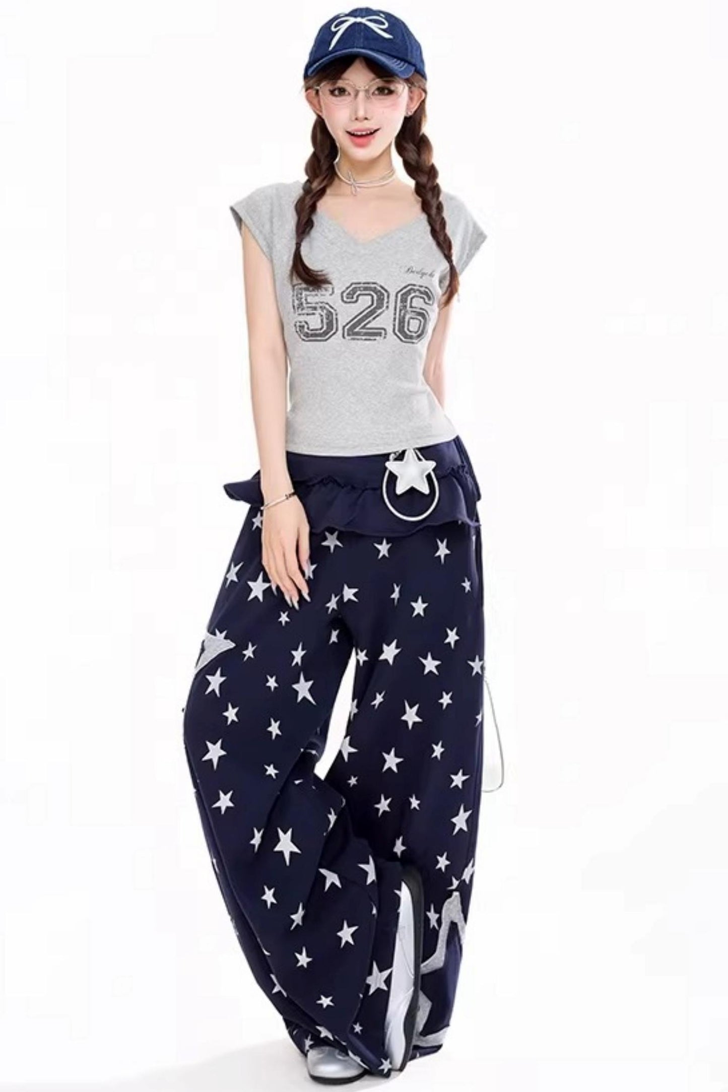 전체 별 와이드 레그 팬츠