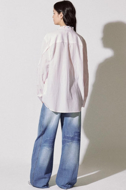 Asymmetrical Ruffle Striped Shirt