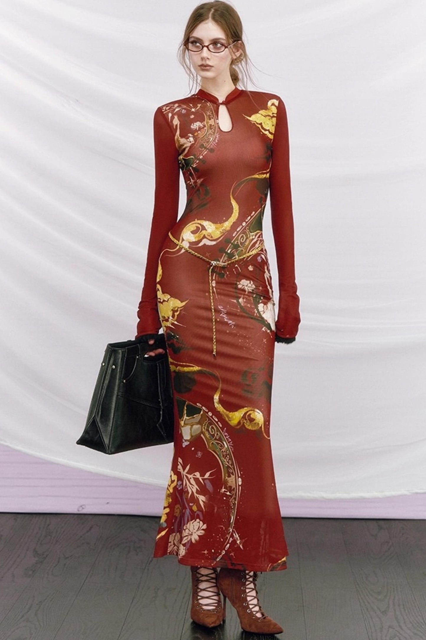 Hand-Painted Cheongsam Fishtail Dress