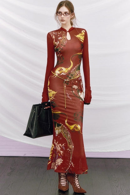 Hand-Painted Cheongsam Fishtail Dress