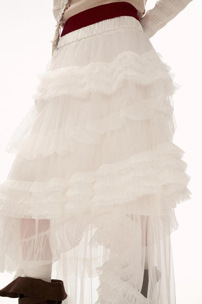 Mesh Asymmetrical Cloud Skirt