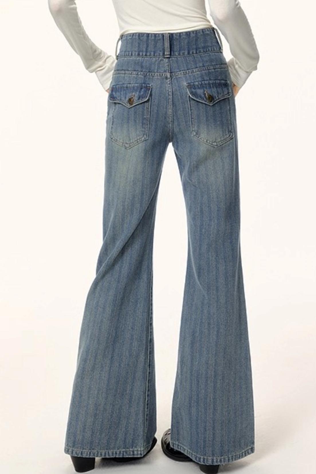 Textured Washed Denim Pants