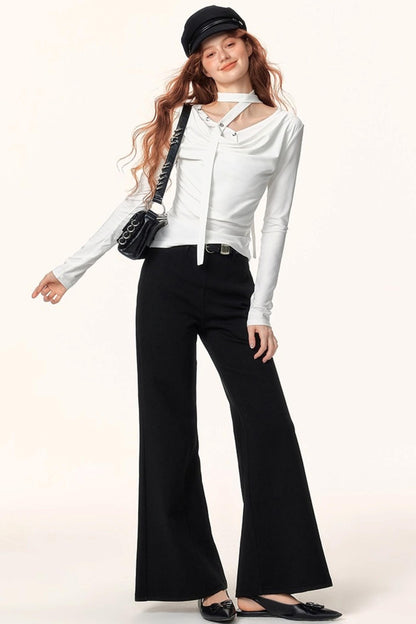 Black Knit Flared Pants