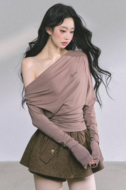 Melbourne Korean Slanted Shoulder T-shirt