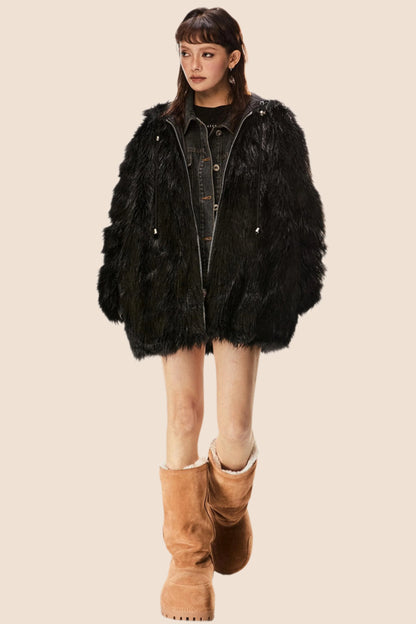 Retro Eco-Friendly Fur Black Jacket