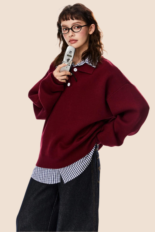 American Loose Fit Polo Sweater Top