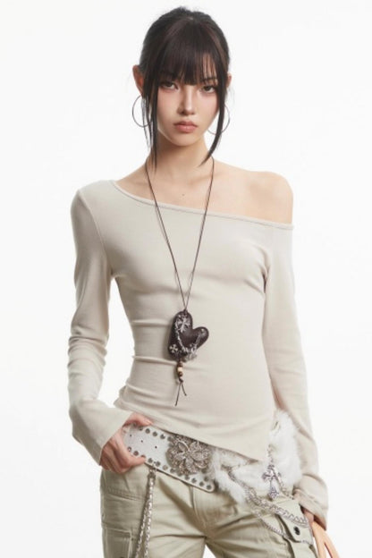 Retro Apricot Off-Shoulder Top