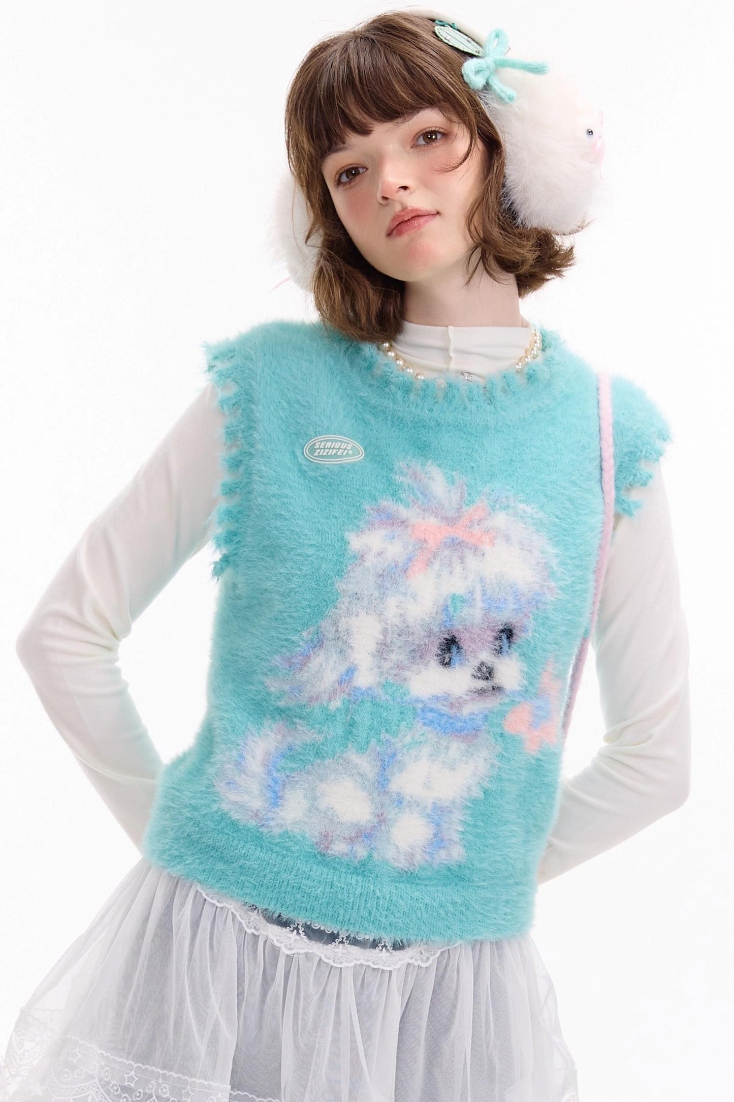 Autumn Vintage Teal Dog Knitted Sweater