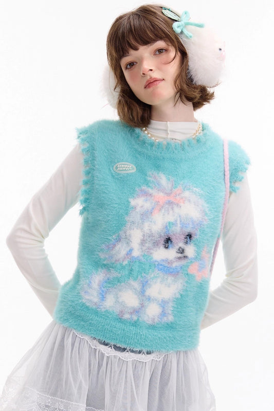 Autumn Vintage Teal Dog Knitted Sweater