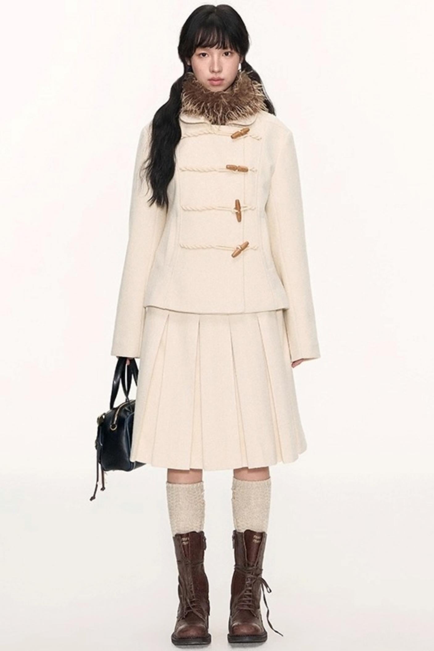 Slim Waist Woolen Coat Set-Up