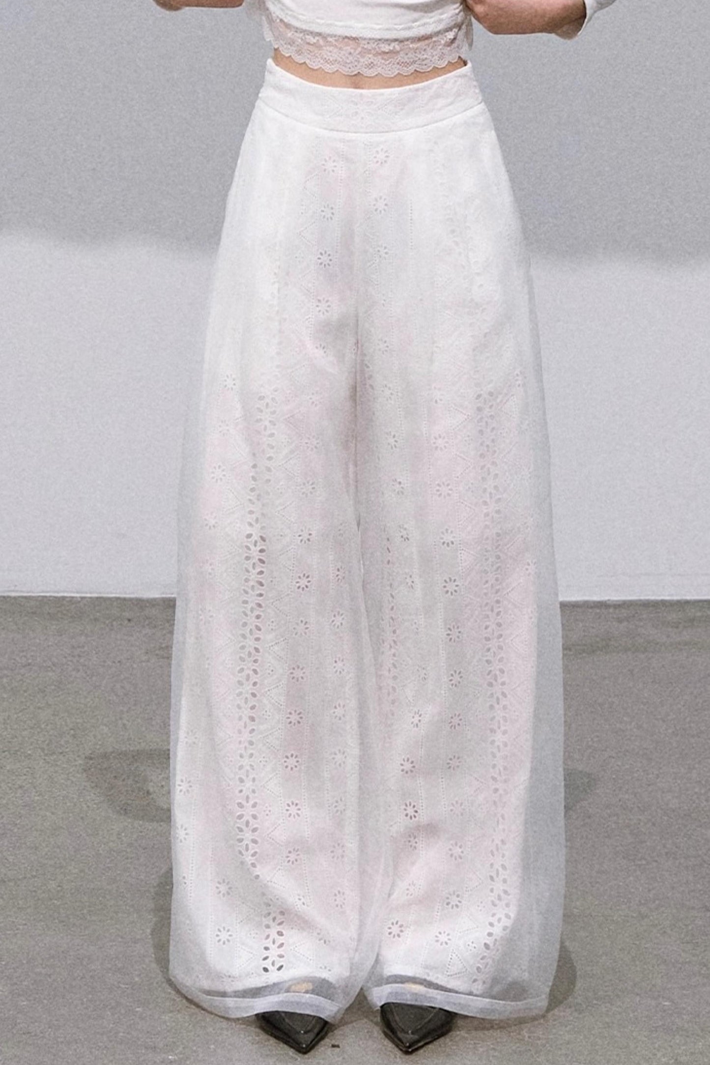 Shimmer Cotton High Waist Wide-Leg Pants