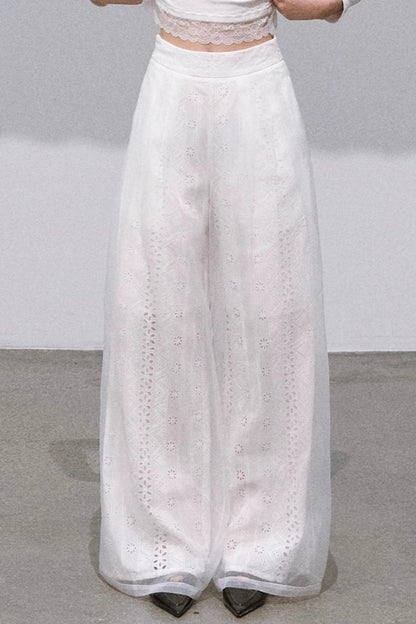 Shimmer Cotton High Waist Wide-Leg Pants