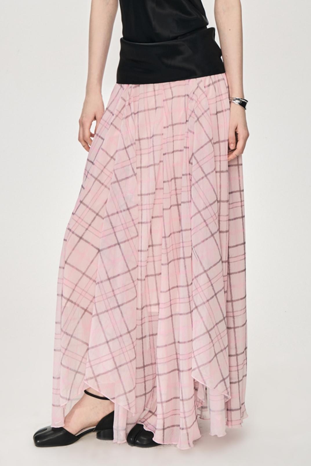 Irregular Pink Plaid Skirt