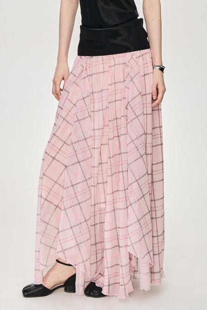Irregular Pink Plaid Skirt