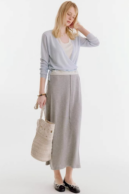 Color-Blocked Lace-Up Knit Top