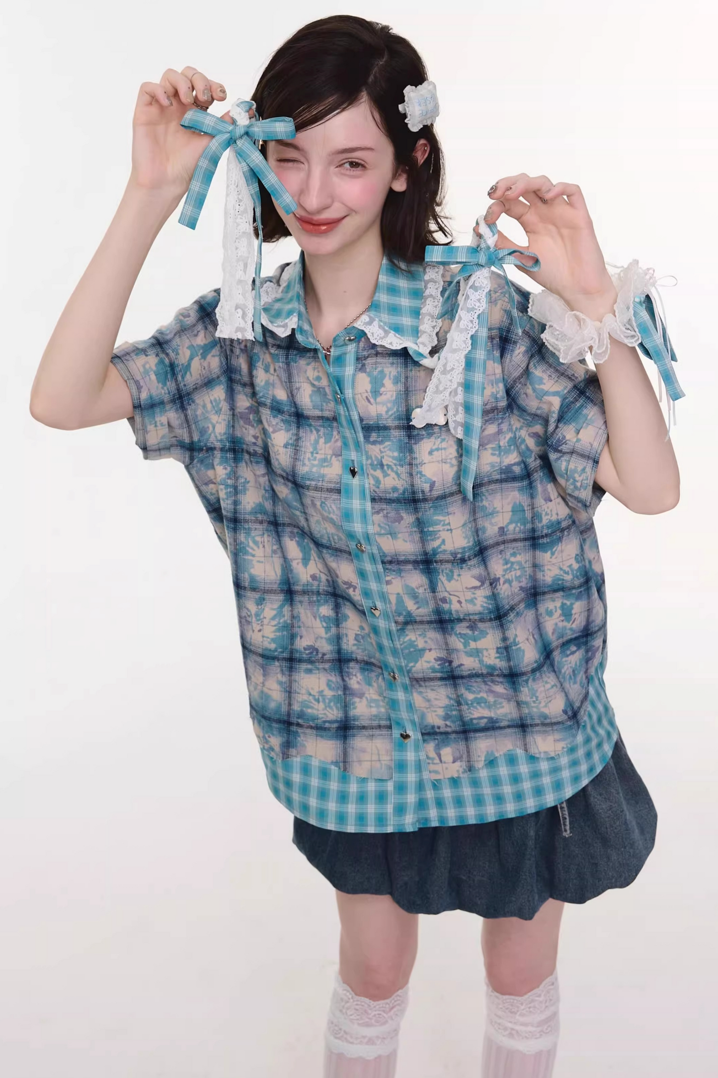 Braided Lace Plaid Blouse