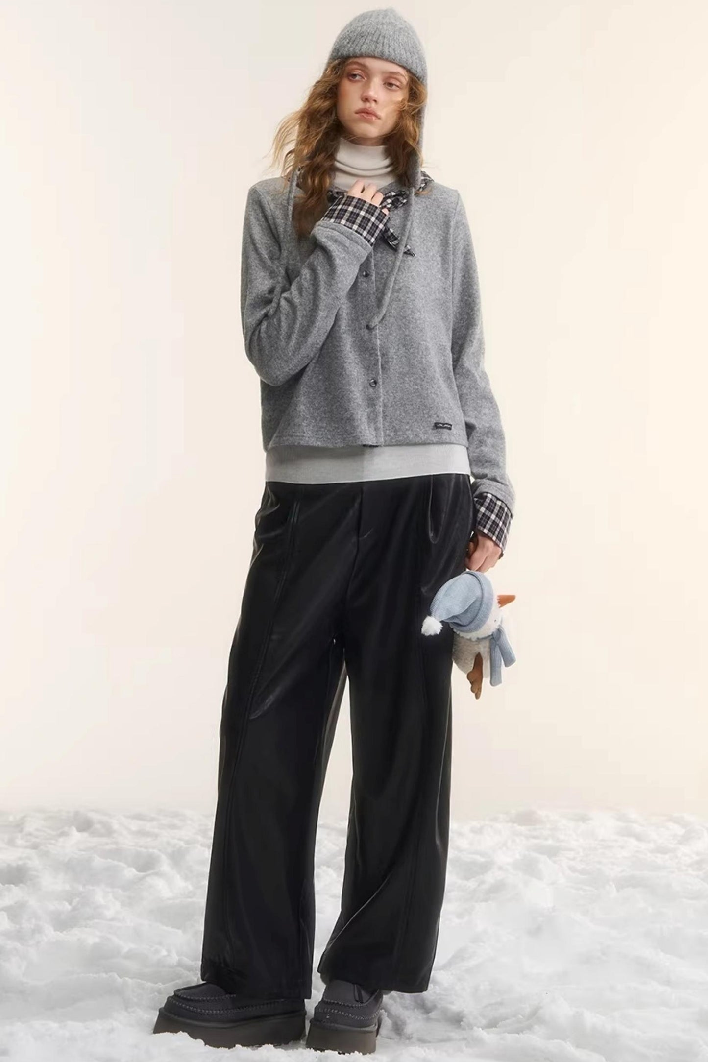 Wool Plaid Patchwork Cardigan