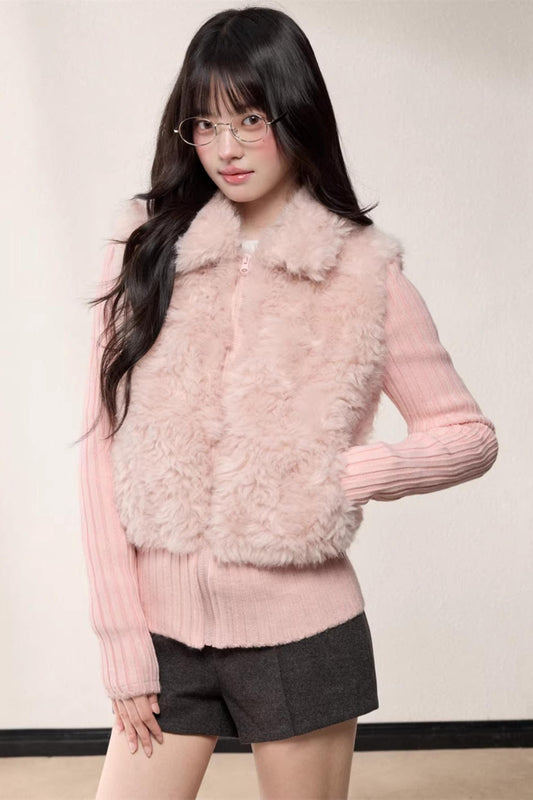 Lapel Patchwork Knitted Coat