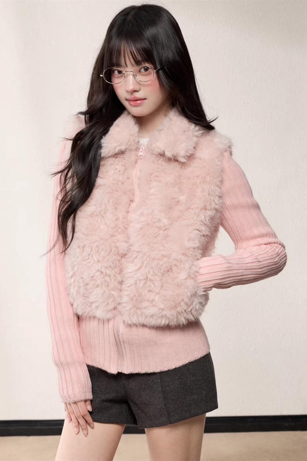Lapel Patchwork Knitted Coat