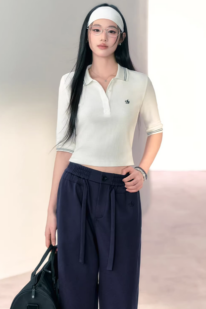 Three-Dimensional Waffle Knit Polo Top