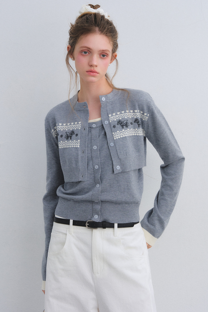 Gray Wool Knit Cardigan Set