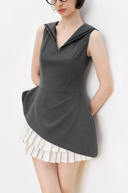 Positive Navy V-Neck A-Line Dress