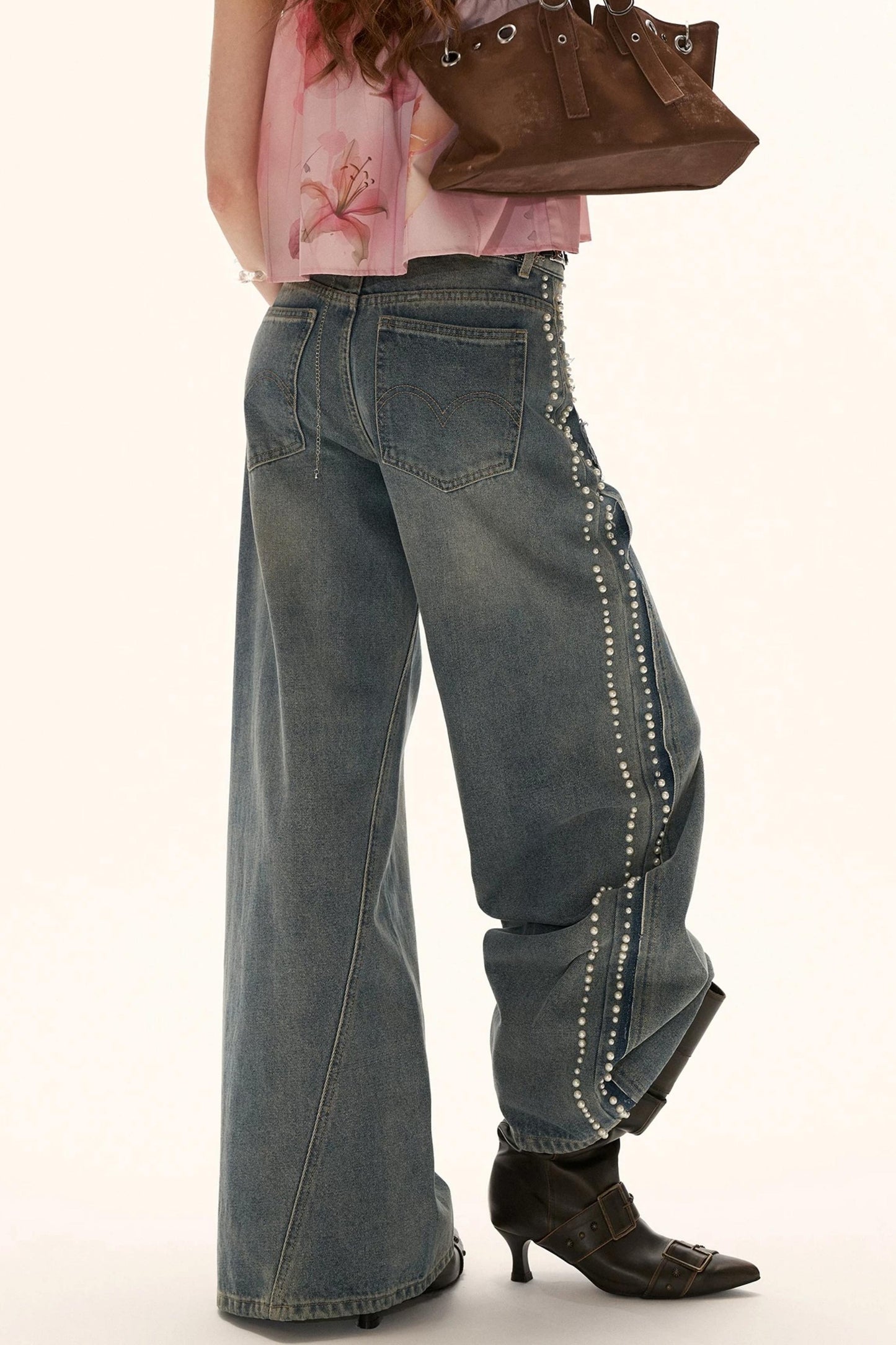 Beaded Retro Washed Jeans