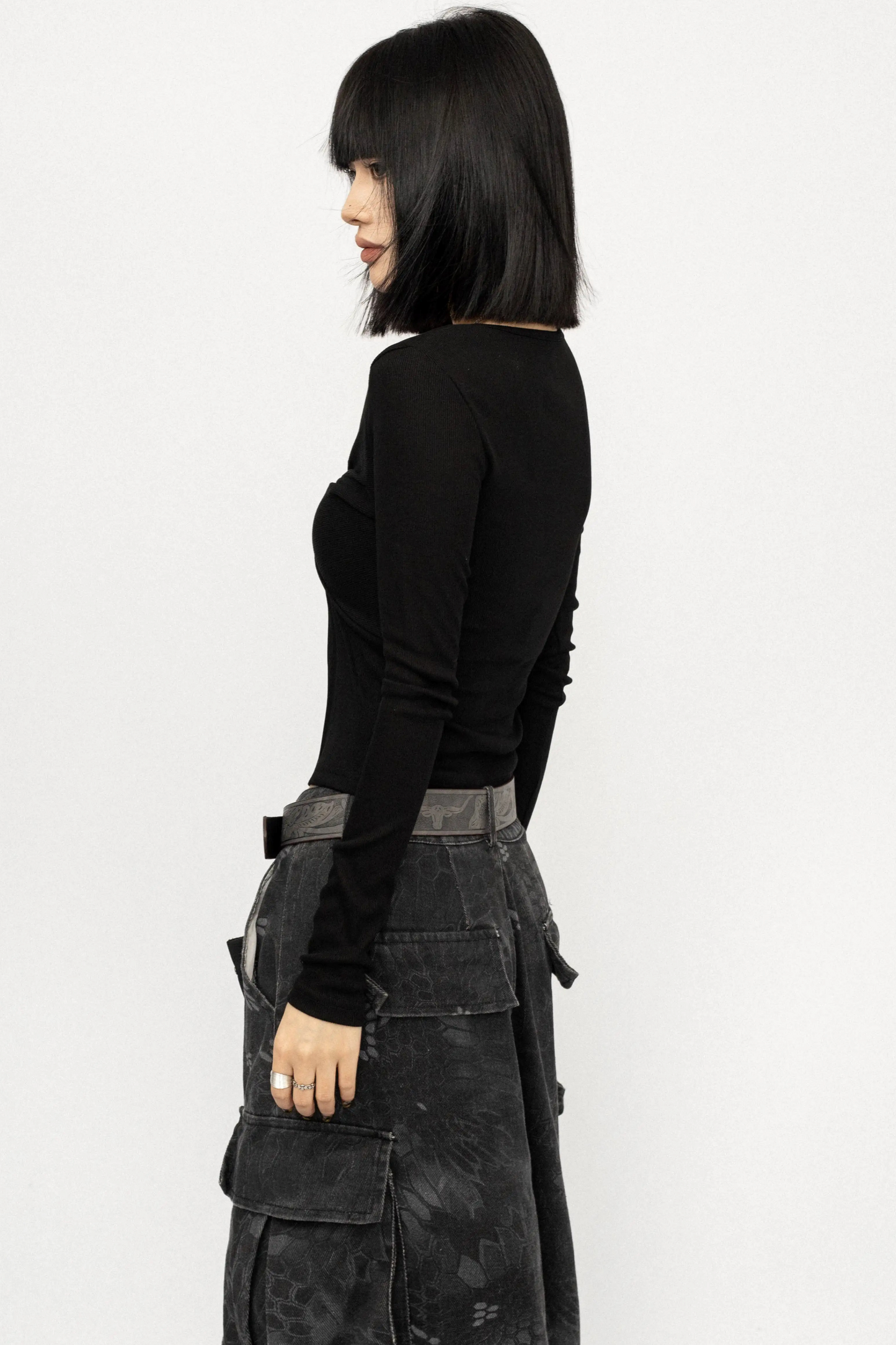 Retro Lace-Up Black Top