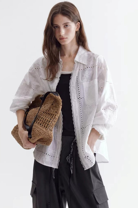 Hollow Embroidery Lace Shirt