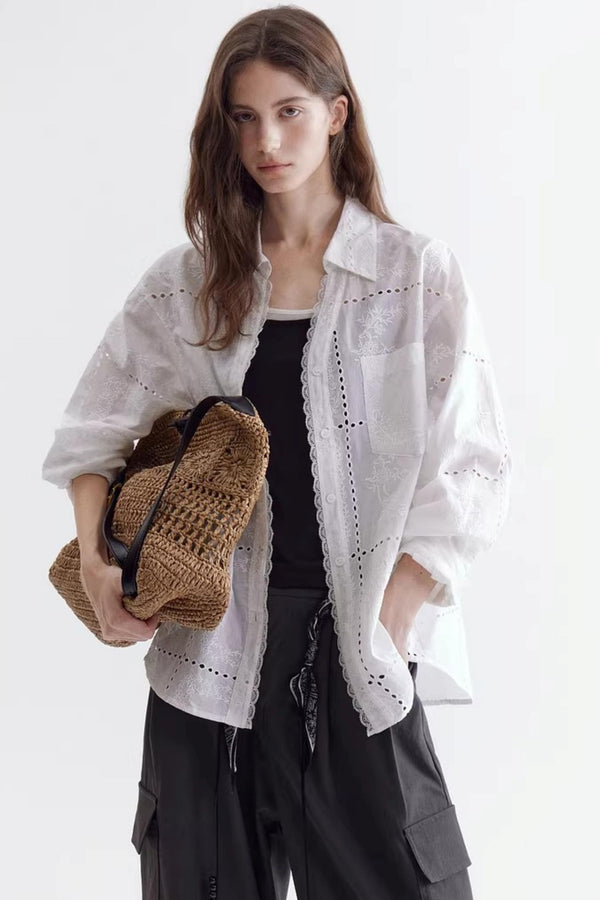 Hollow Embroidery Lace Shirt