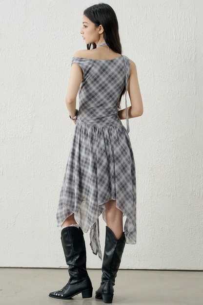 Plaid Irregular-Hem Dress