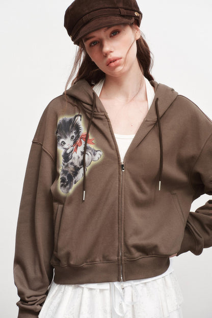 Luminous Kitten Print Hooded Jacket