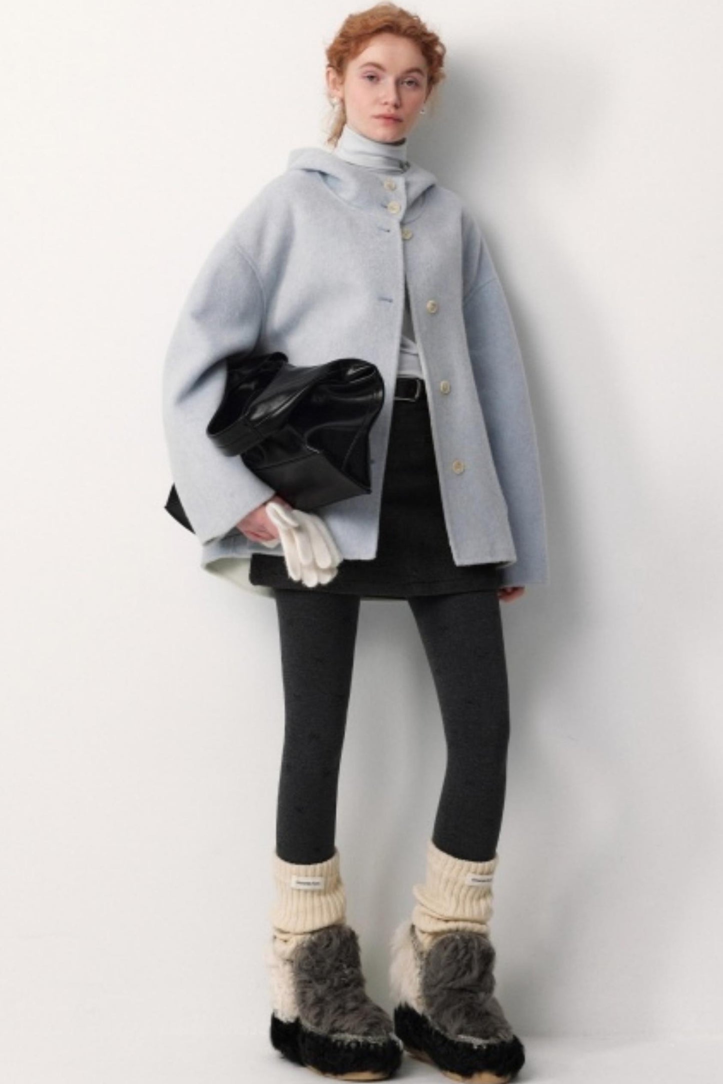 Oxygen Blue Wool Hooded Coat