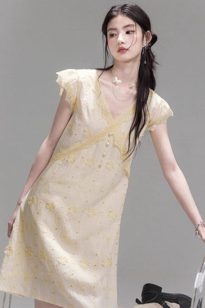 Floral V-Neck Ruffle Dress