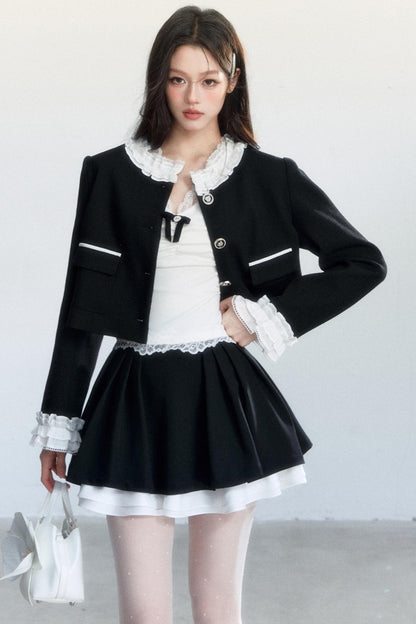 Ink-Colored Lace Jacket and Skirt Set-Up