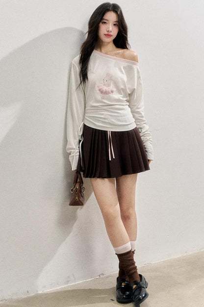 Slanted Shoulder Cotton Retro Long-Sleeved T-Shirt