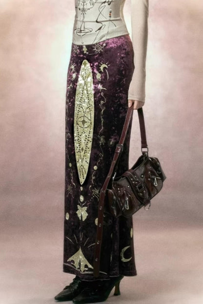 Hand-Painted Velvet Fishtail Skirt