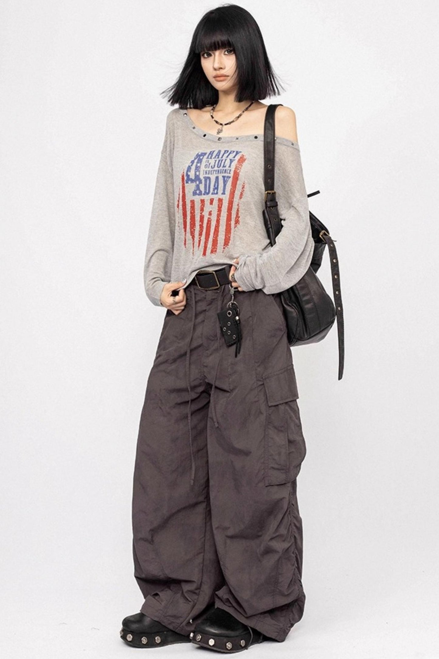 Slanted Shoulder Long Sleeve Top