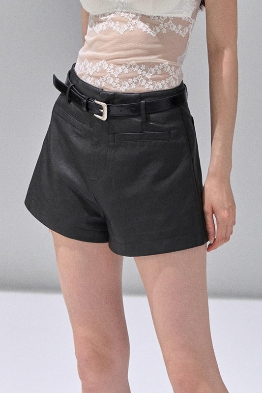 Black Leather Womens Shorts
