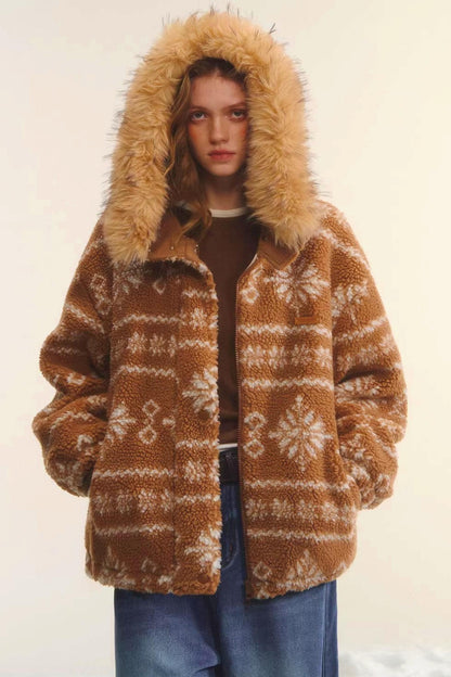 Fair Isle Fur Collar Jacket